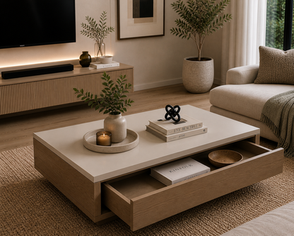 Mesa ratona con cajón.