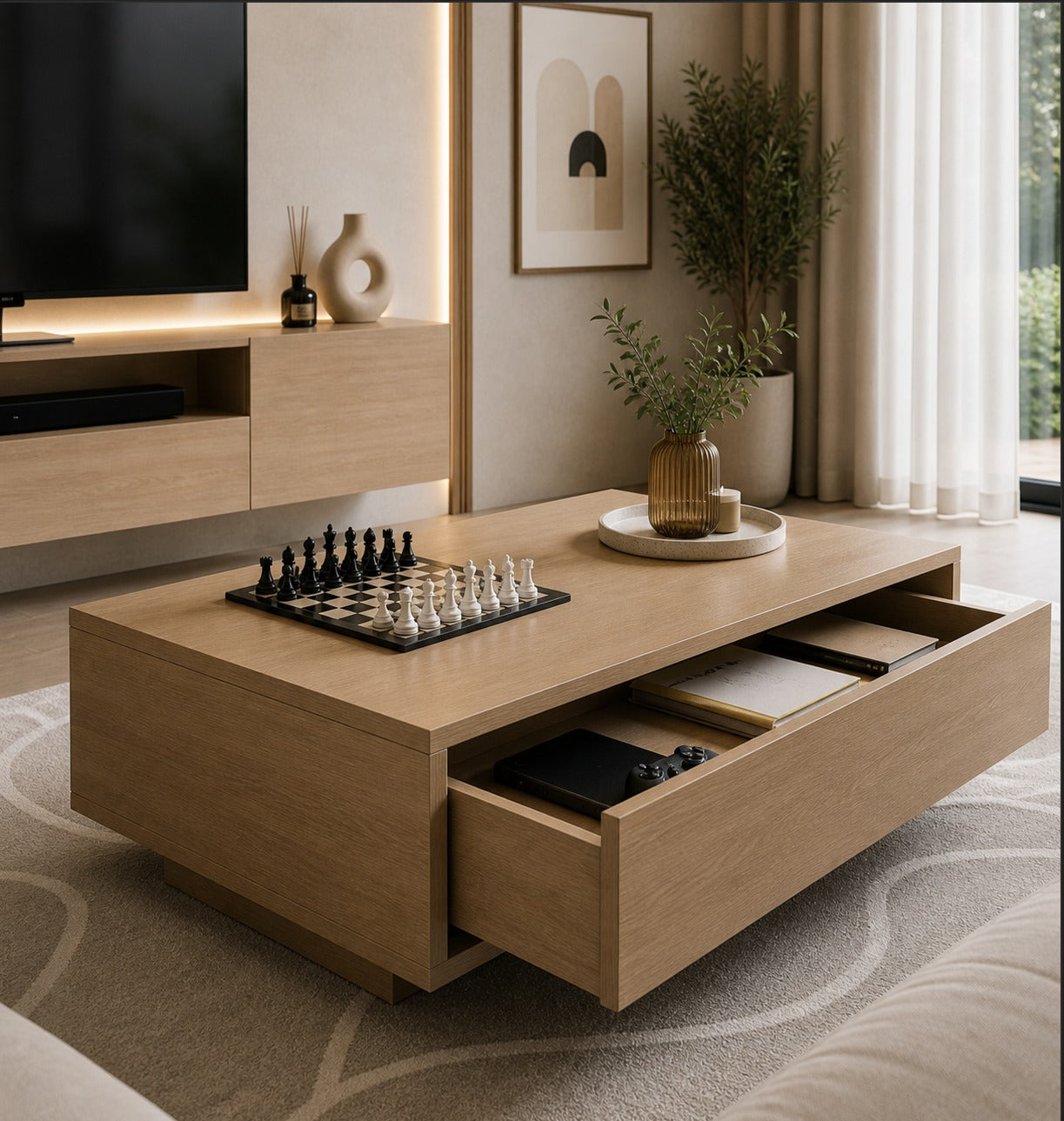 Mesa ratona con cajón.