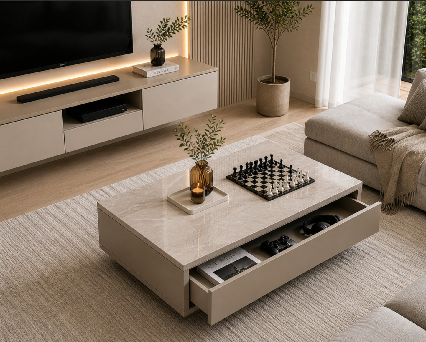 Mesa ratona con cajón.